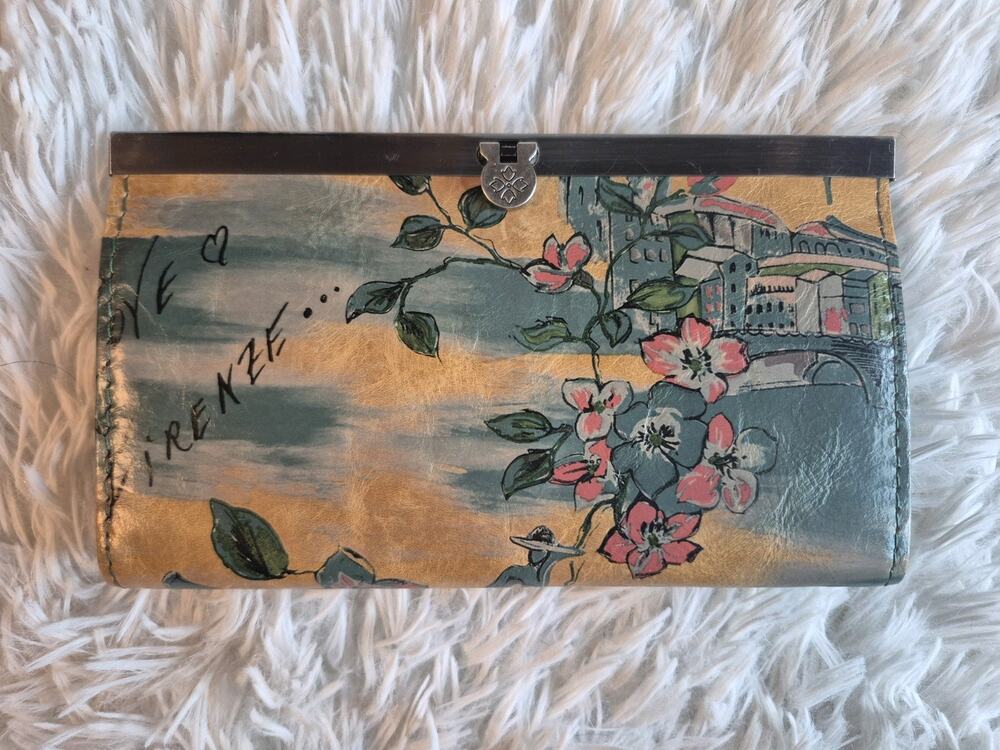 Patricia Nash Cauchy Leather Frame Wallet Firenze Floral Print Kisslock Clutch